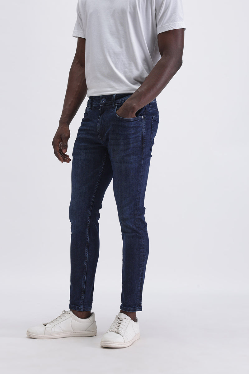 Men Slim Mid Rise Dark Blue Jeans