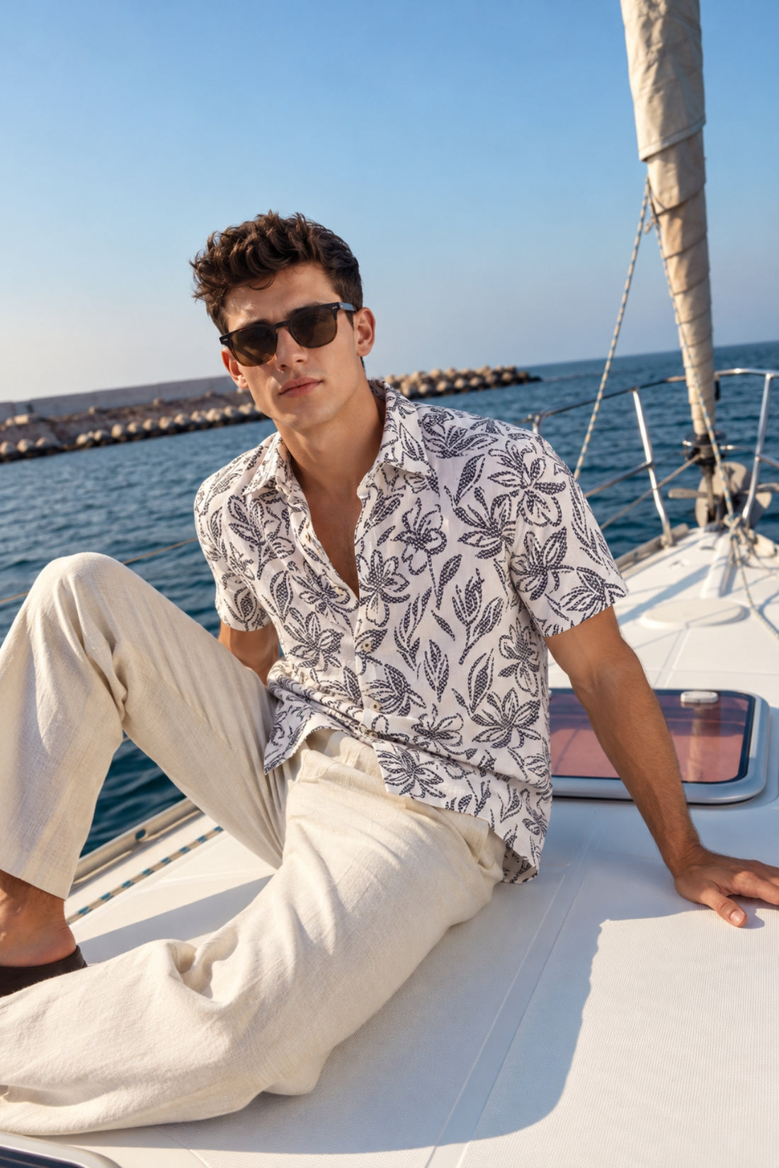 BLACK BATIK FLORAL PRINT HALF SLEEVES SHIRT