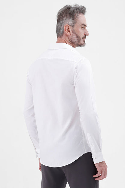 WHITE COTTON 
PLACEMENT STRIPE SHIRT