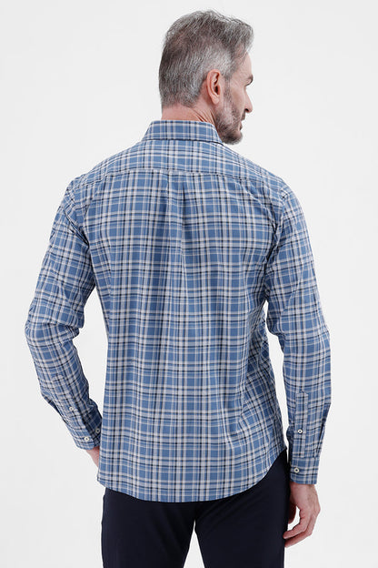 LT BLUE COTTON CHECK SHIRT