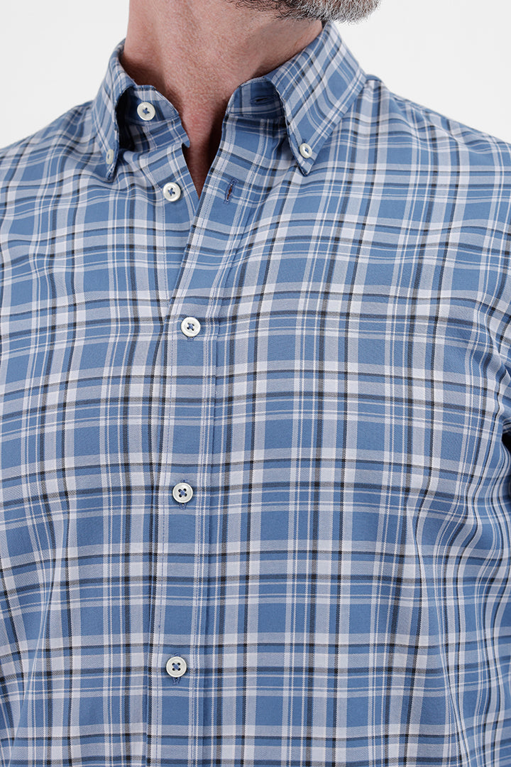 LT BLUE COTTON CHECK SHIRT