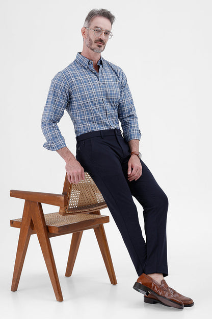 LT BLUE COTTON CHECK SHIRT