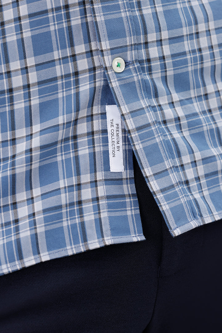 LT BLUE COTTON CHECK SHIRT