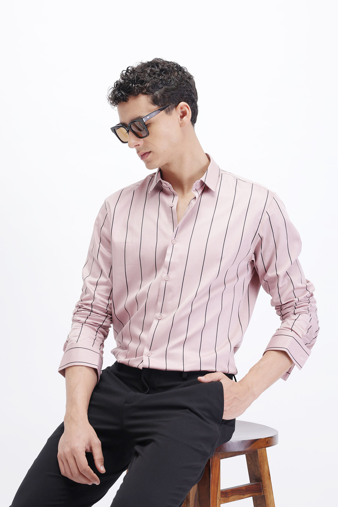 LIGHT PINK STRIPED SATIN SHIRT