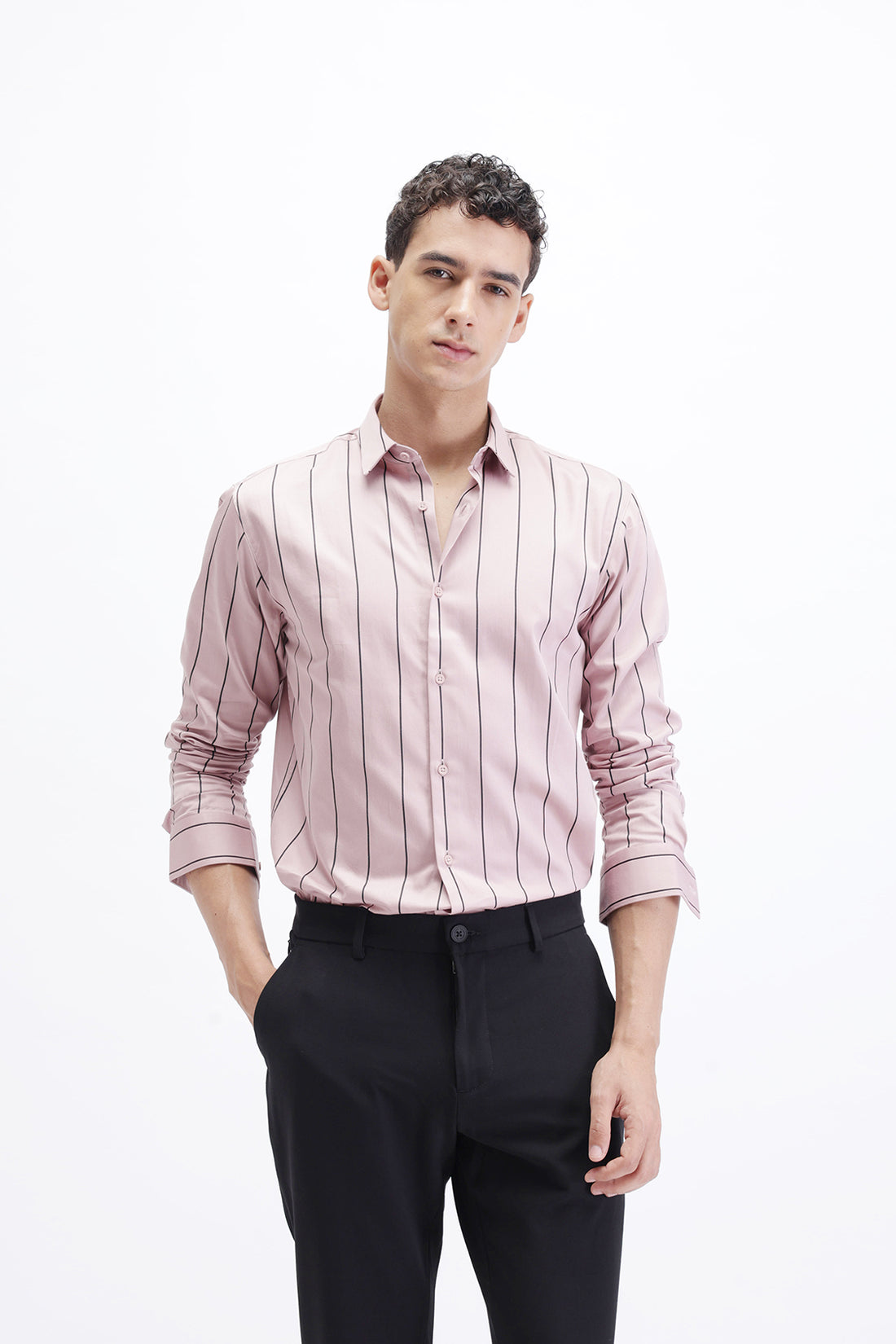 LIGHT PINK STRIPED SATIN SHIRT