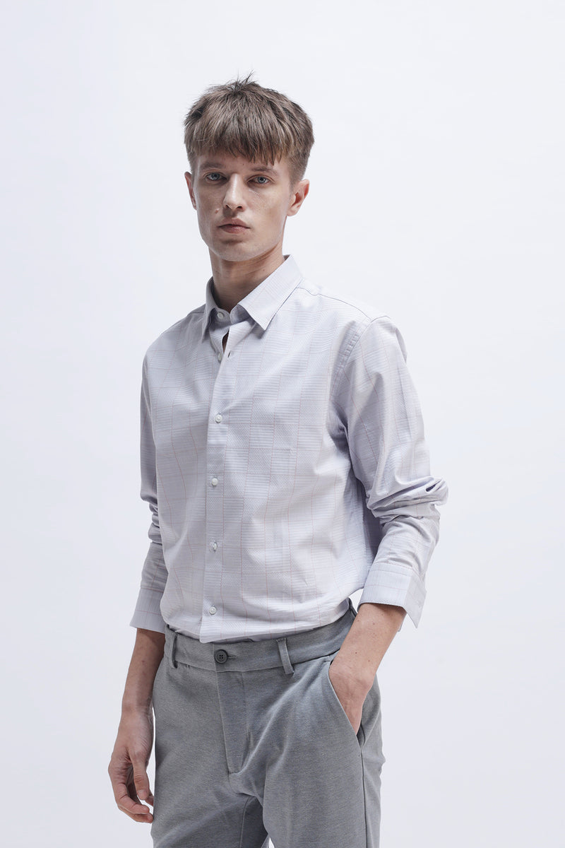 LIGHT GREY CHECKED CASUAL SHIRT