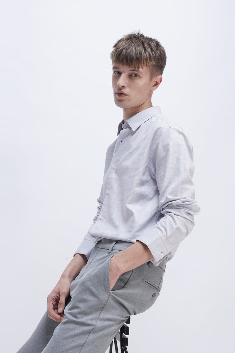 LIGHT GREY CHECKED CASUAL SHIRT