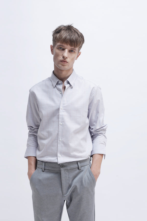 LIGHT GREY CHECKED CASUAL SHIRT