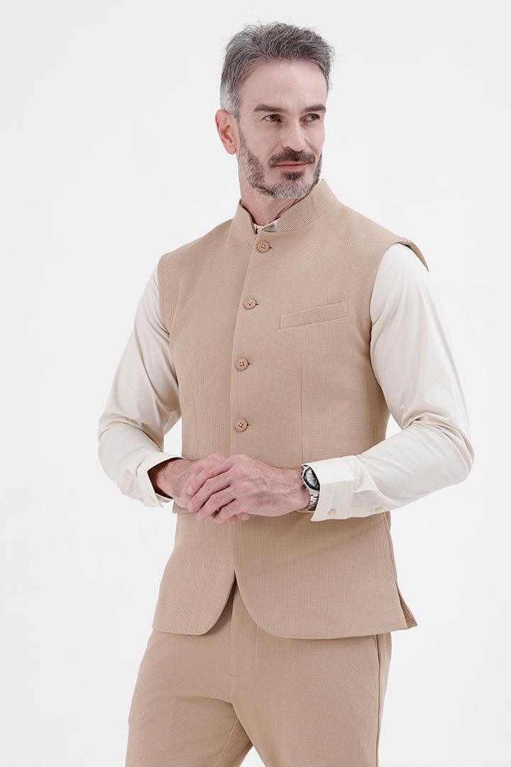 BEIGE STRETCH WAISTCOAT