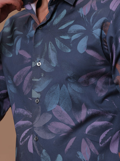 Slim fit Navy print Smart casual wear 100% cotton Full sleeve Shirt (YANNIS)