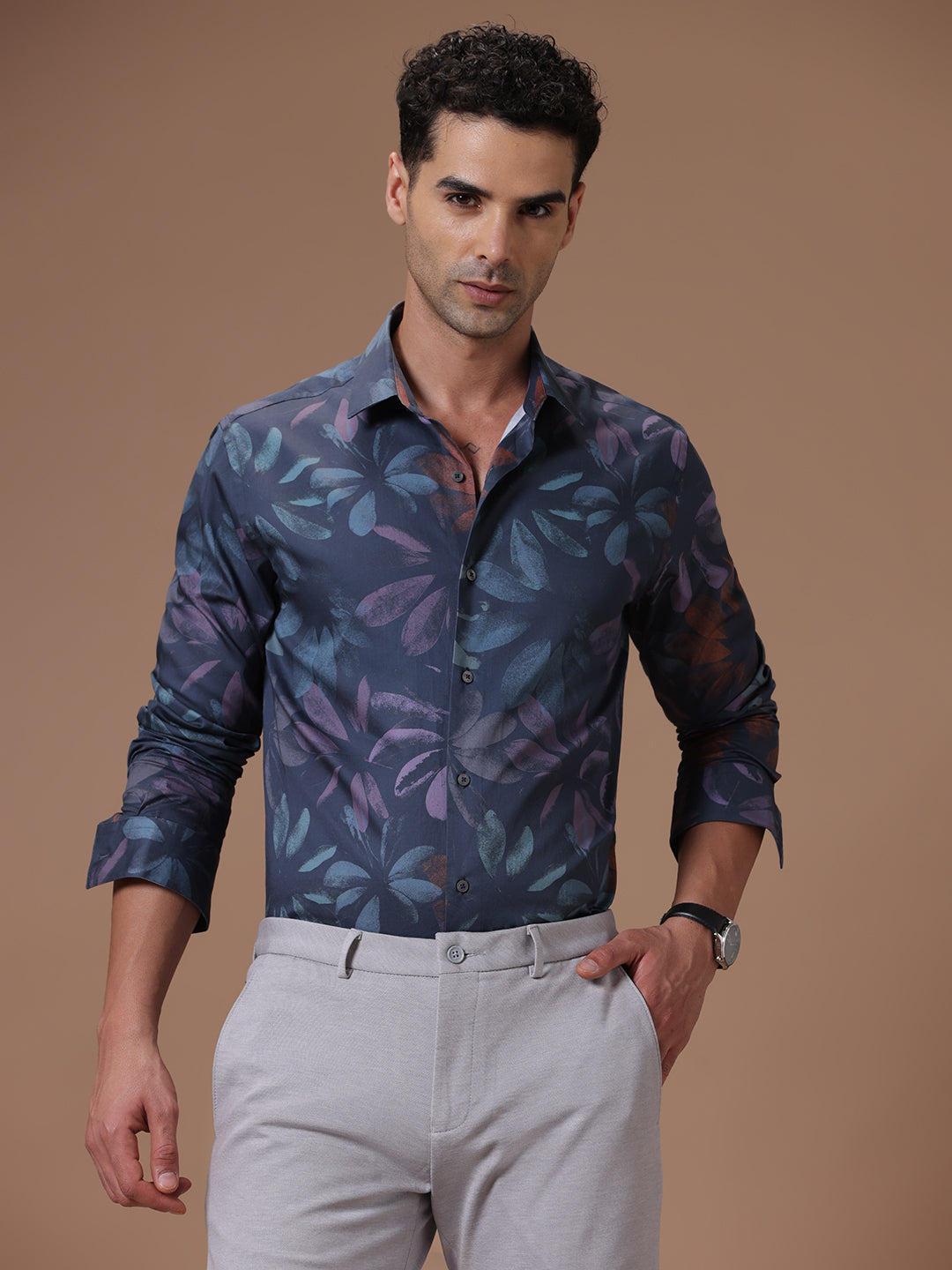 Slim fit Navy print Smart casual wear 100% cotton Full sleeve Shirt (YANNIS)