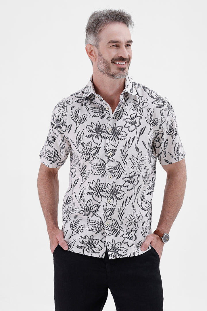 BLACK BATIK FLORAL
COTTON LINEN PRINT SHIRT
