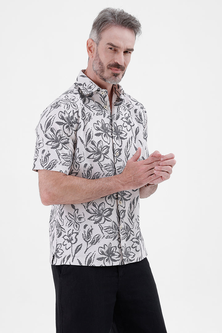BLACK BATIK FLORAL
COTTON LINEN PRINT SHIRT