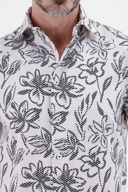 BLACK BATIK FLORAL
COTTON LINEN PRINT SHIRT