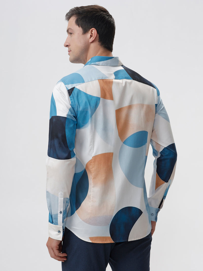 The Collection Men's Ring Casual Shirt with White Abstract Pattern - Slim Fit, Full Sleeves