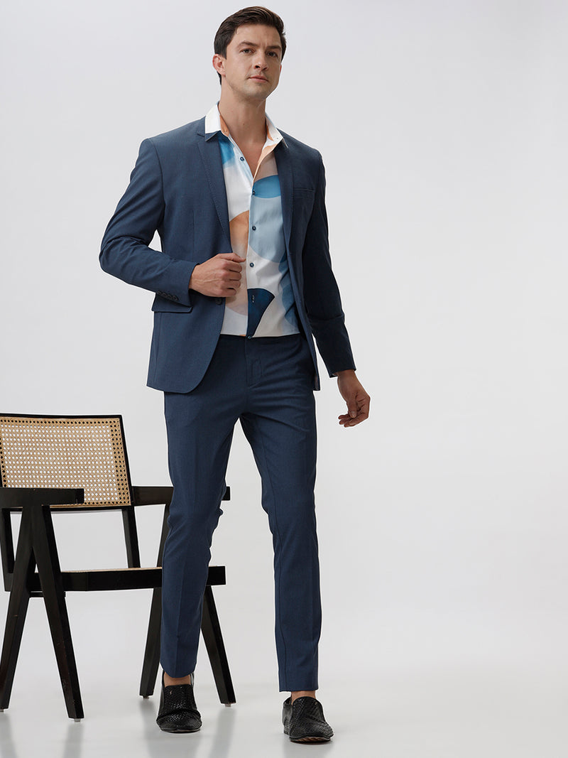 The Collection Men's Ring Casual Shirt with White Abstract Pattern - Slim Fit, Full Sleeves