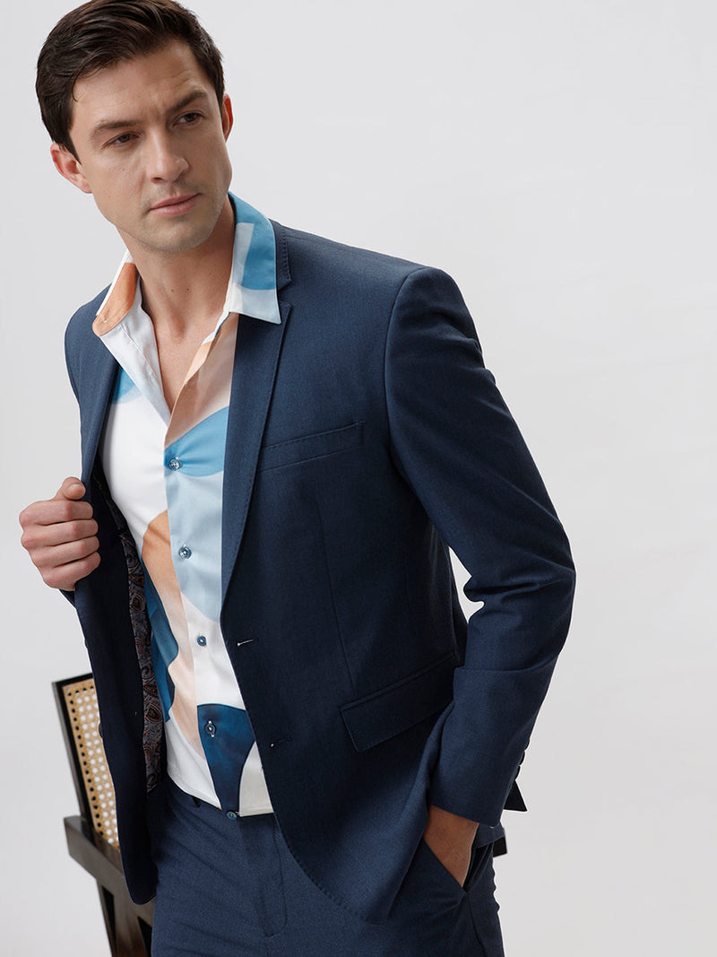 The Collection Men's Ring Casual Shirt with White Abstract Pattern - Slim Fit, Full Sleeves