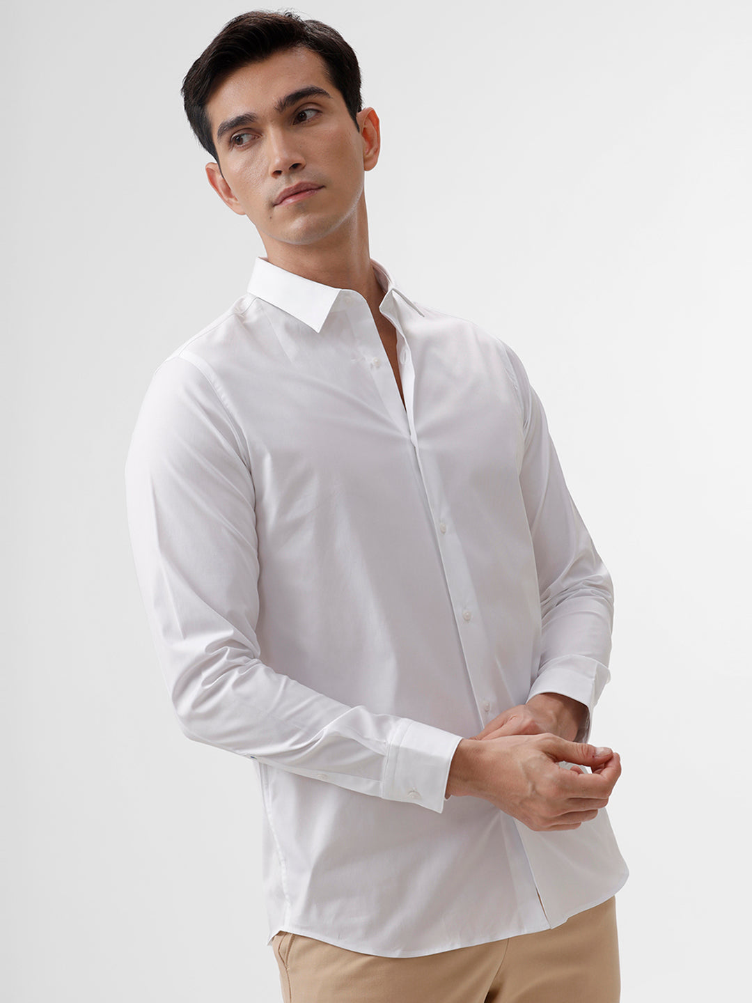 Powell Solid White Slim Fit Cotton Shirt
