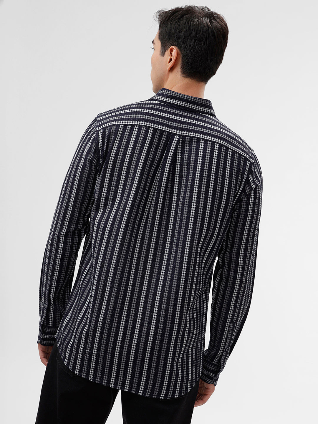 The Collection Men's MILE Navy & White Casual Shirt - Slim Fit, Full Sleeves, Striped Pattern