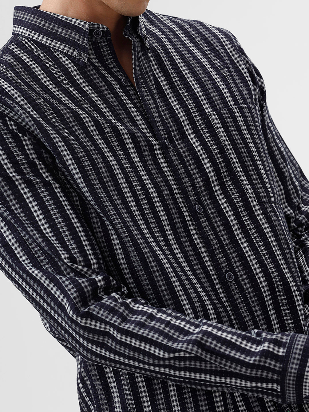 The Collection Men's MILE Navy & White Casual Shirt - Slim Fit, Full Sleeves, Striped Pattern