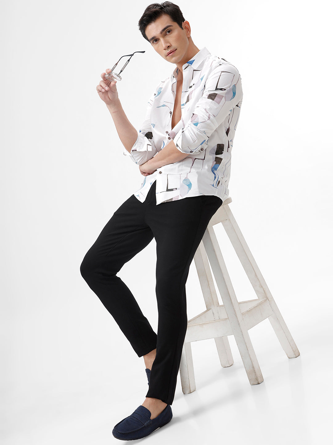 The Collection Men's White Abstract Print Cotton Casual Shirt - FASH Style