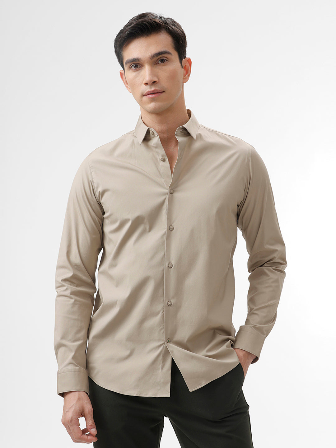 Powell Simply Taupe Slim Fit Cotton Shirt