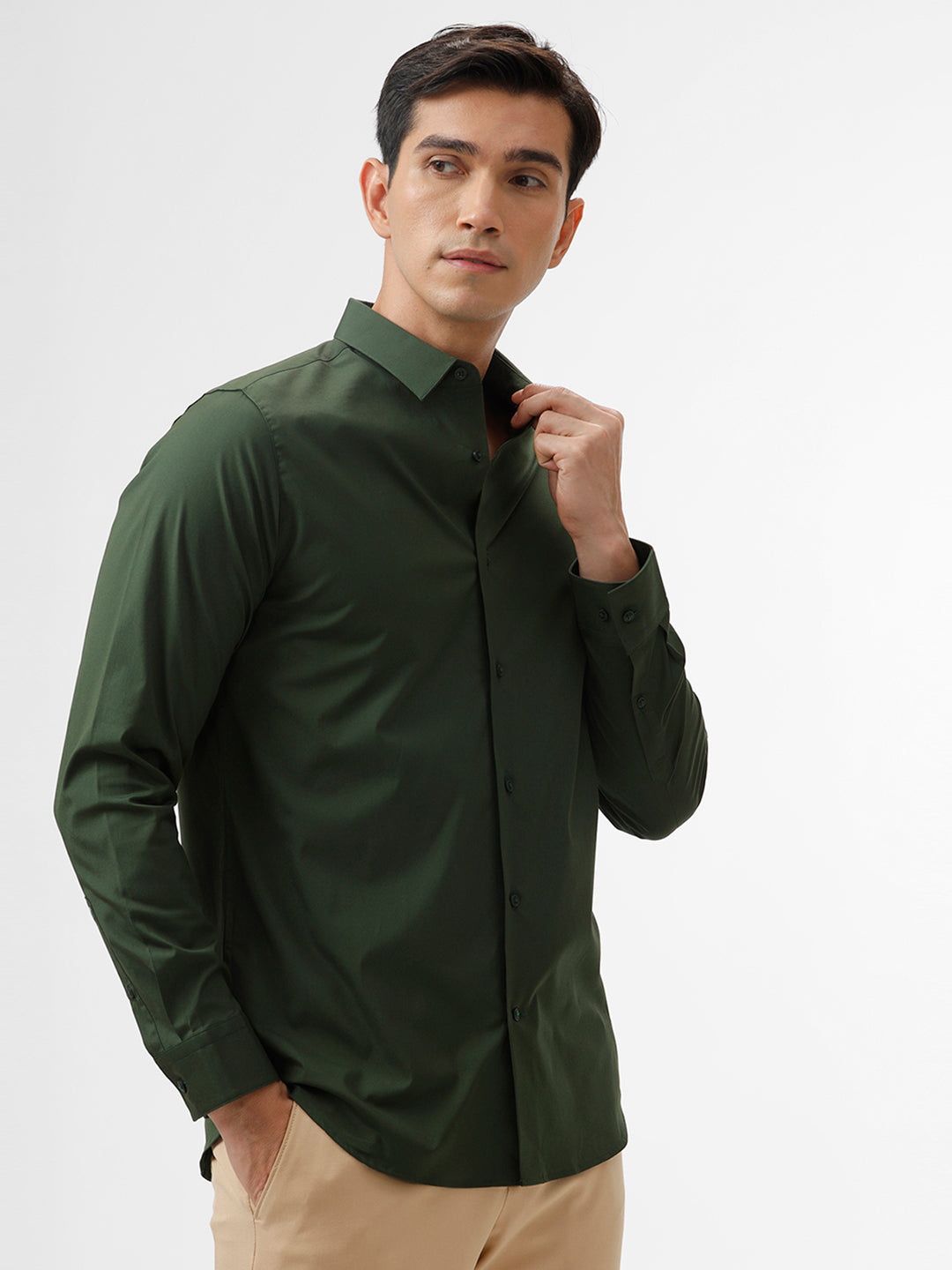 Powell Kombu Green Slim Fit Cotton Shirt