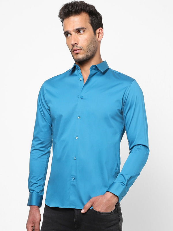 Men's Azure Blue Solid Shirt