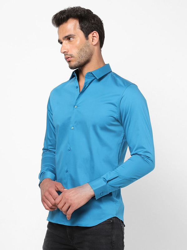 Men's Azure Blue Solid Shirt