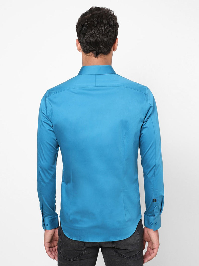 Men's Azure Blue Solid Shirt