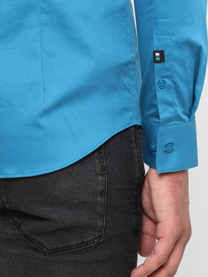 Men's Azure Blue Solid Shirt