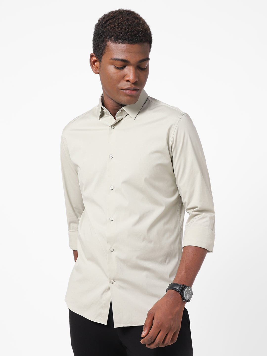 Men's Yellow And Cream Solid Shirt