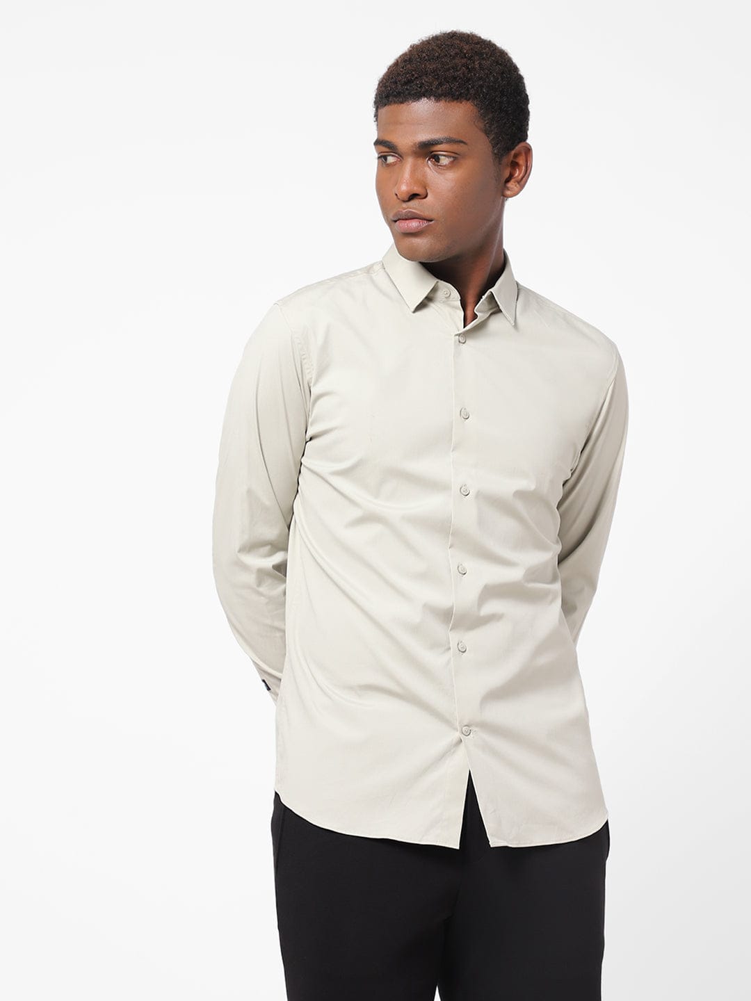 Men's Yellow And Cream Solid Shirt