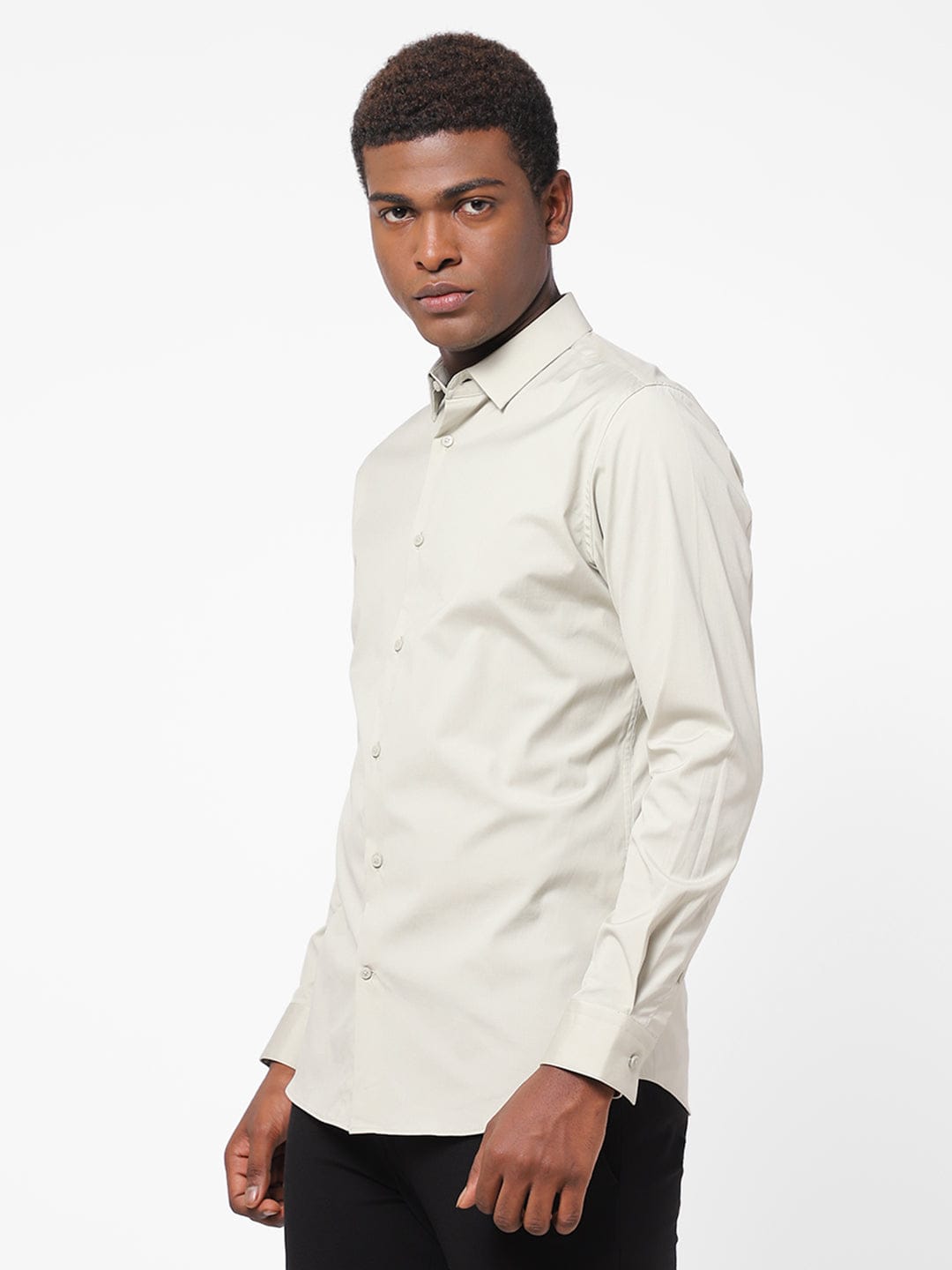 Men's Yellow And Cream Solid Shirt