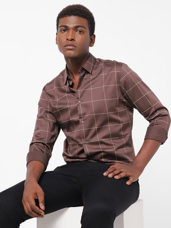 Men's Brown Checkered Shirt