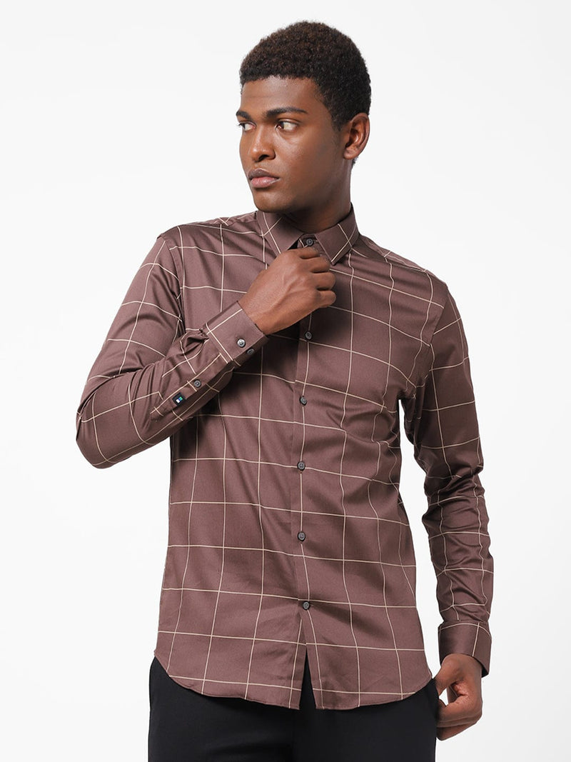 Men's Brown Checkered Shirt
