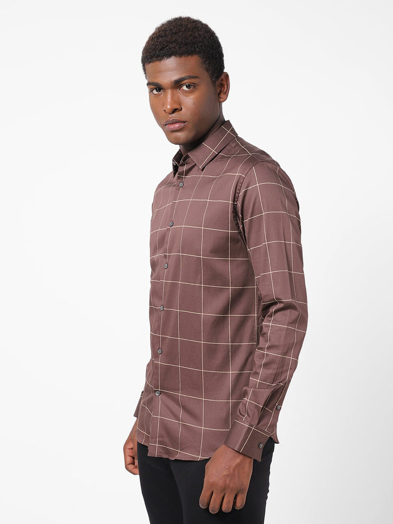 Men's Brown Checkered Shirt
