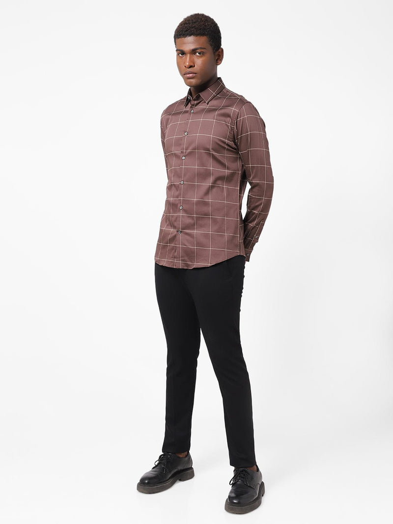 Men's Brown Checkered Shirt