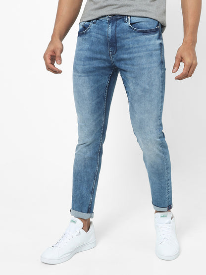 Men Slim Mid Rise Blue Jeans