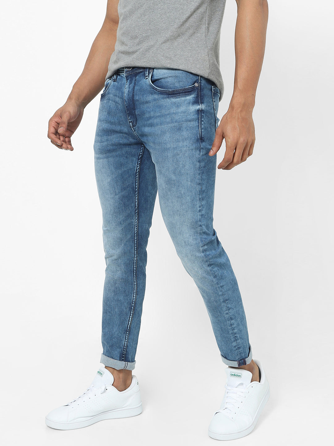 Men Slim Mid Rise Blue Jeans