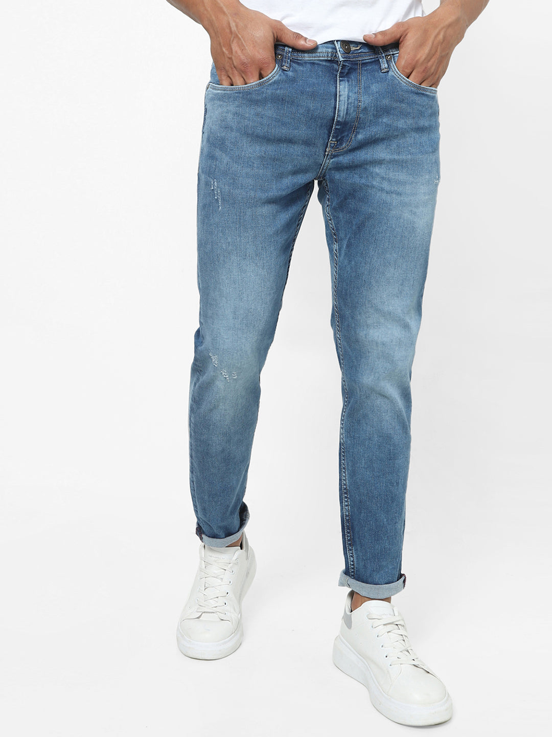 Men Slim Mid Rise Blue Jeans