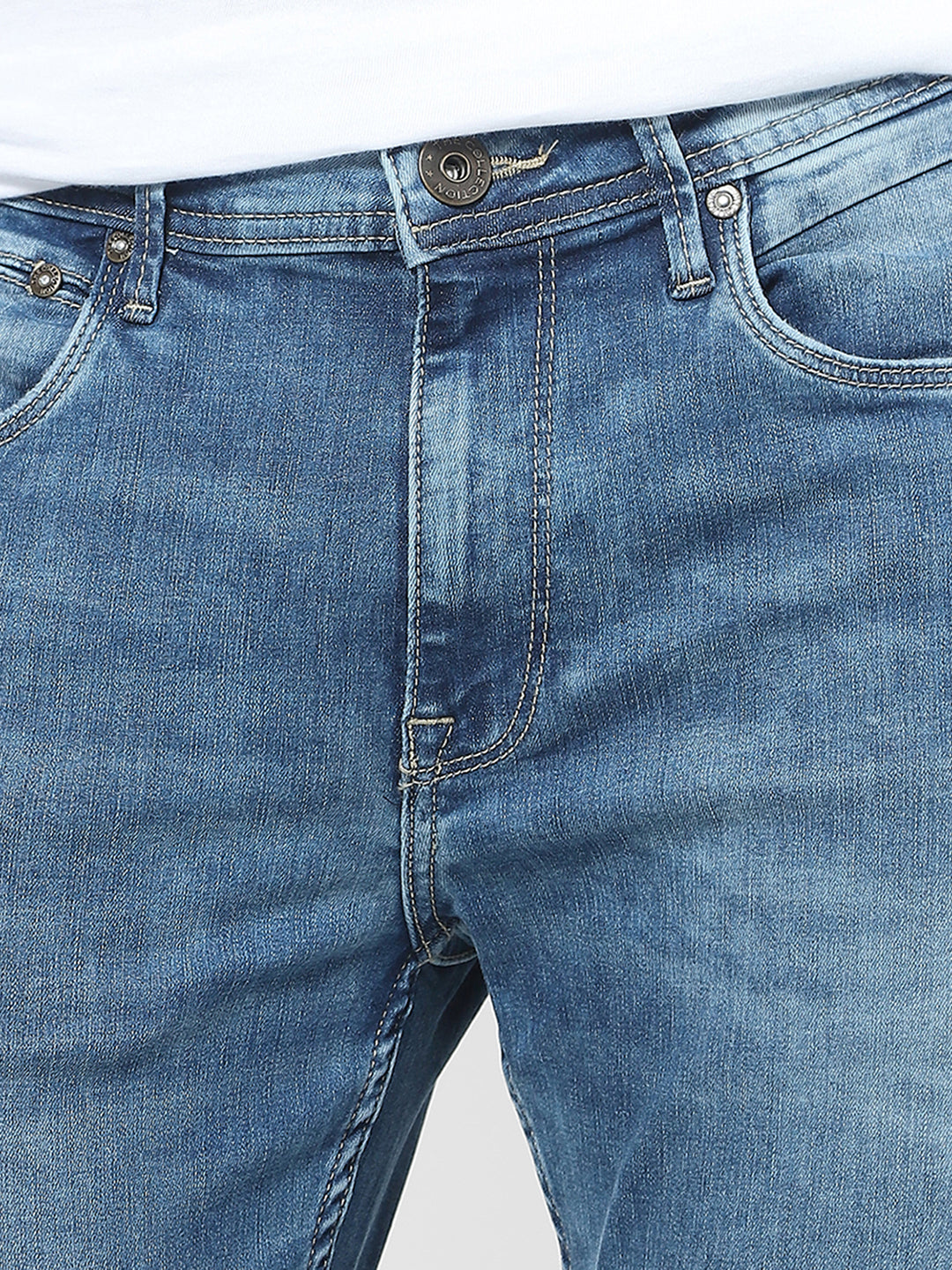 Men Slim Mid Rise Blue Jeans