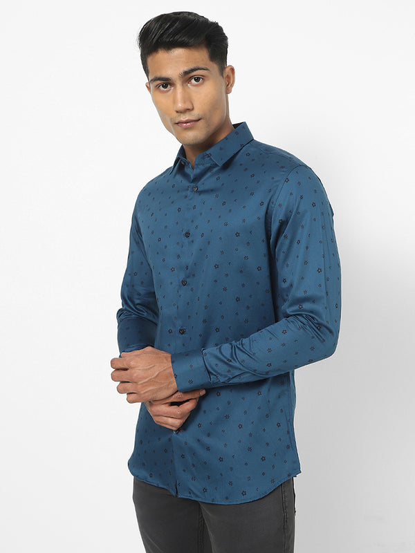 Men's Blue Micro Print Knitted Shirt