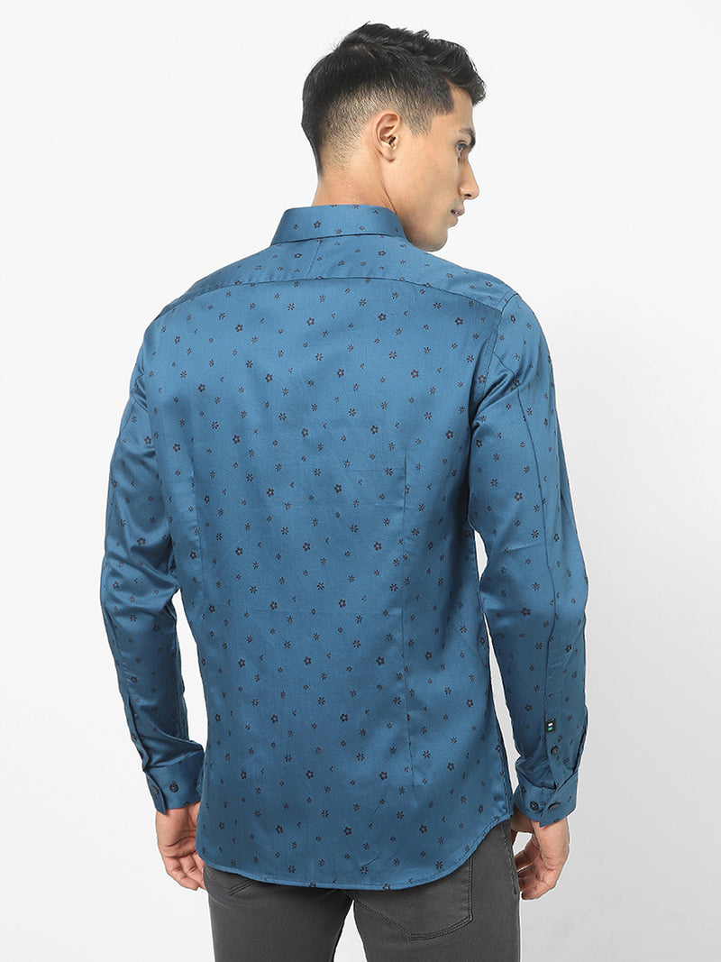 Men's Blue Micro Print Knitted Shirt