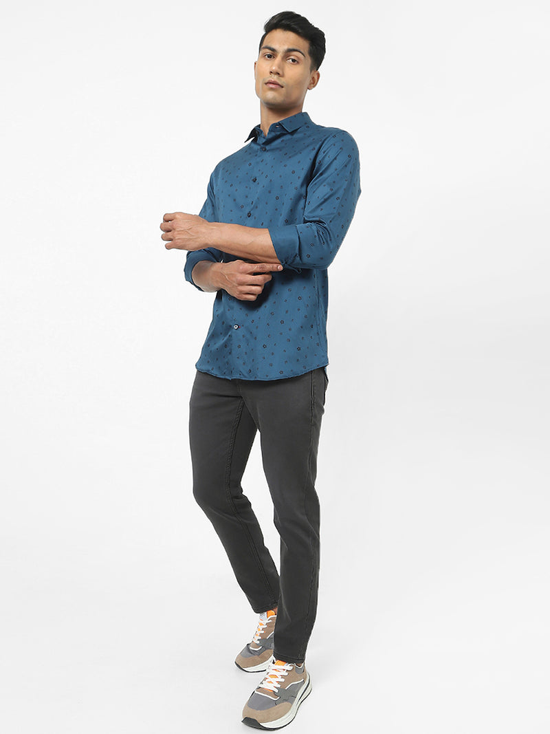 Men's Blue Micro Print Knitted Shirt