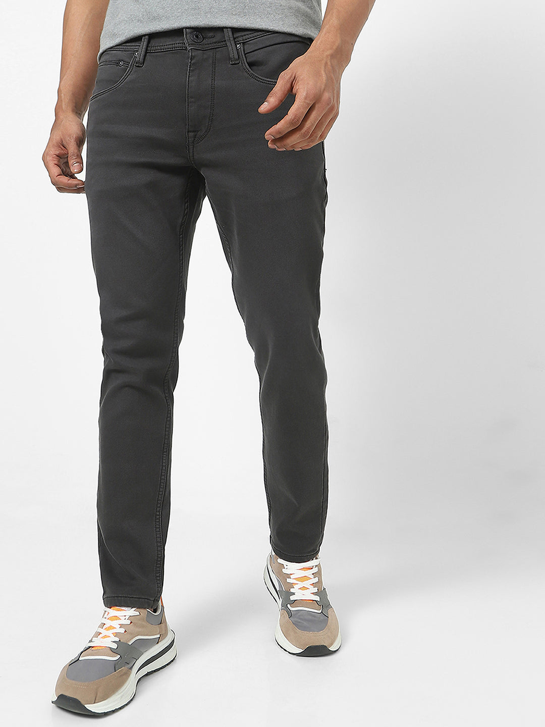 Men Slim Mid Rise Grey Jeans