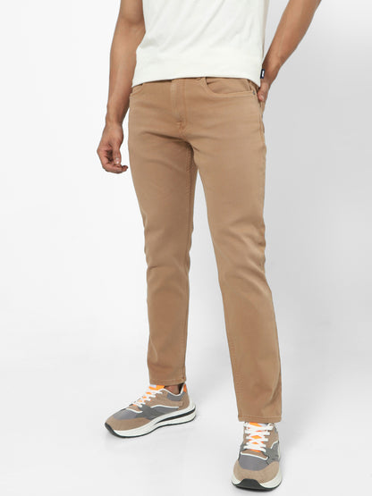 Men Slim Mid Rise Brown Jeans