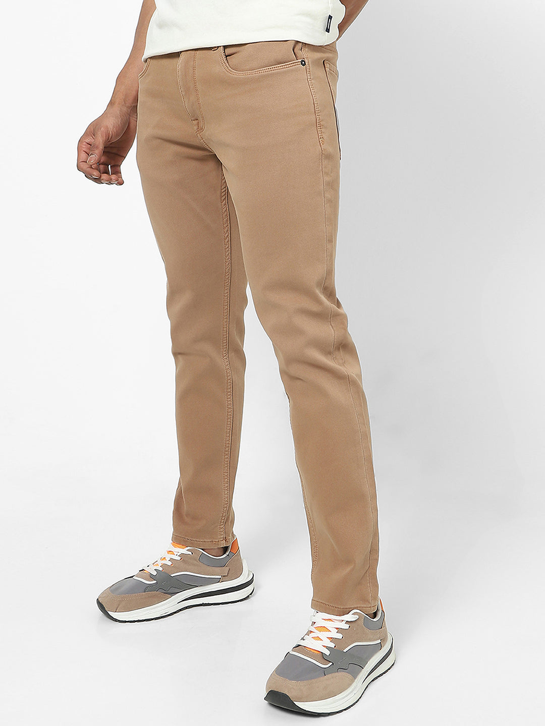 Men Slim Mid Rise Brown Jeans