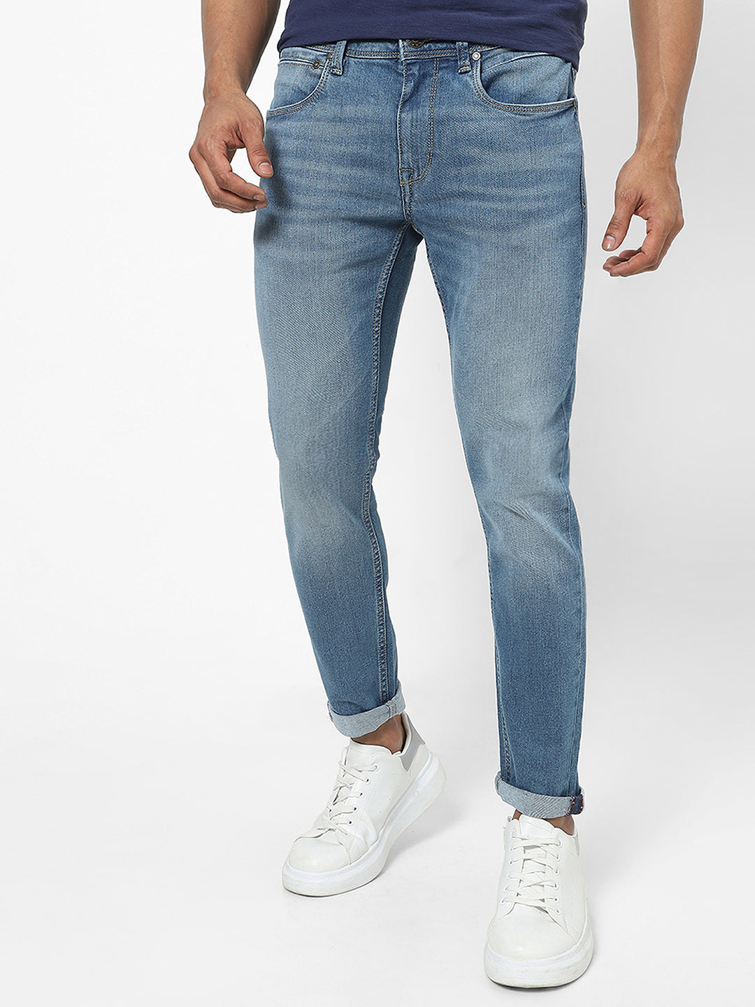 Men Slim Mid Rise Light Blue Jeans