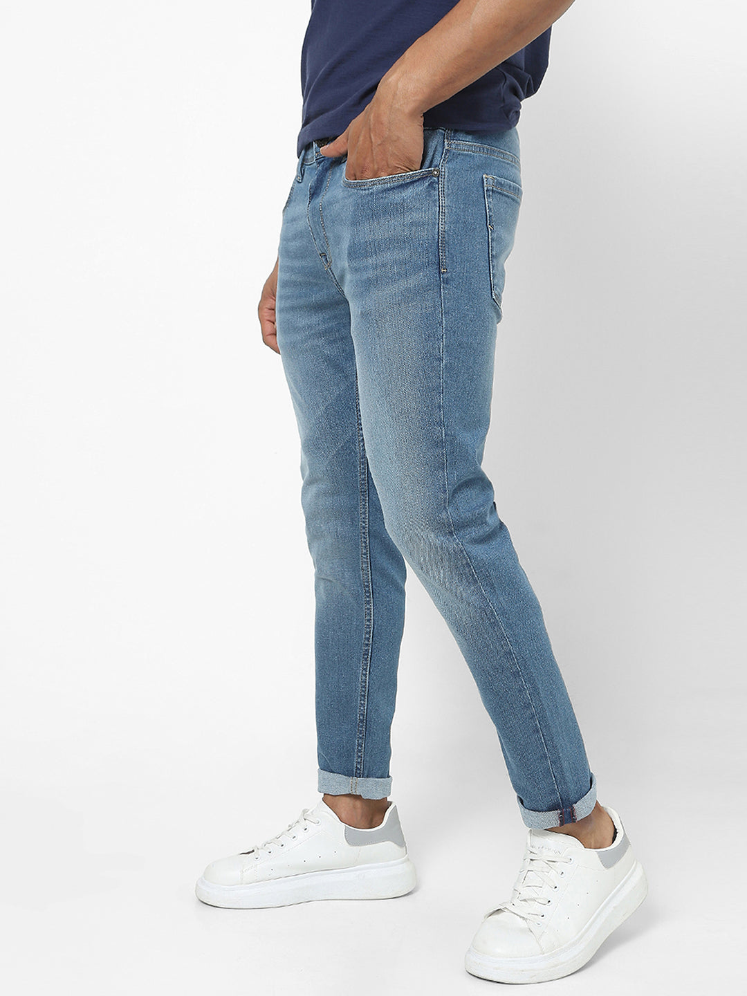 Men Slim Mid Rise Light Blue Jeans